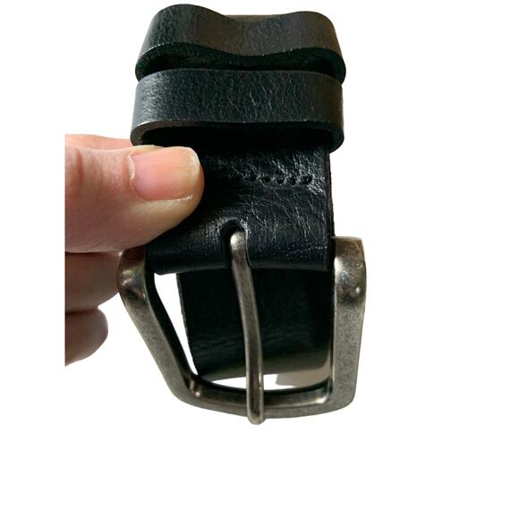 Mens Black Leather Belt Silver Square Buckle Belt Z7 - Picture 2 of 7